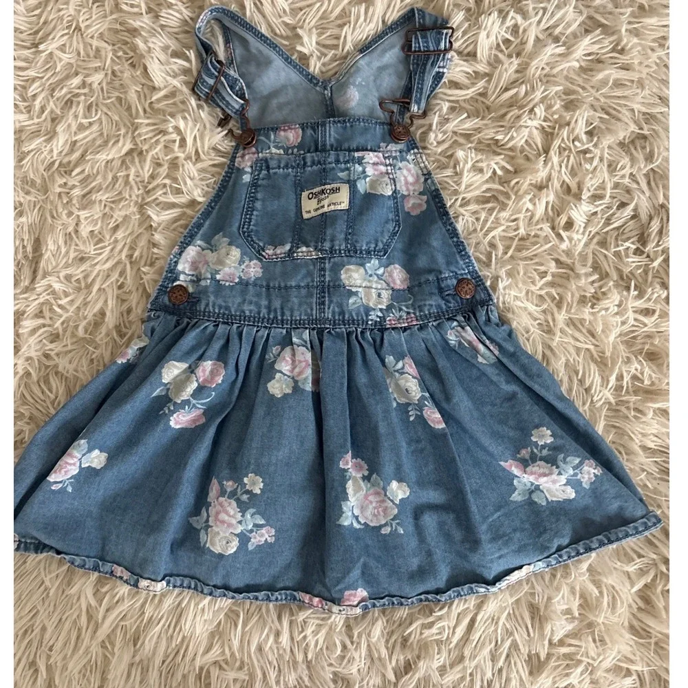 OshKosh B'gosh‎ Denim Floral Dress Overalls Baby Toddler Girls 24m